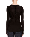 Long-Sleeve Ribbed Layering Tunic, Black