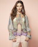 Fringe-Trim Flared Ankle Jeans, Peach