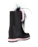 Caroline Fur-Trimmed Leather Buckled Boot