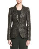 Eve Animal-Brocade One-Button Jacket, Fir