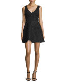 Sleeveless Floral-Applique Mini Dress, Black