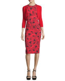 3/4-Sleeve Open-Front Shrug, Crimson