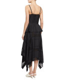 V-Neck Lace-Inset Peplum Dress, Navy