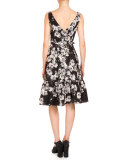 Gaby Floral-Print Dress W/Pockets, Black/White