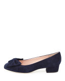 molly suede low-heel bow pump, navy