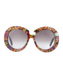 Butterfly-Print Round Sunglasses