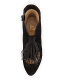 Christina 85mm Suede Tassel Red Sole Bootie, Black