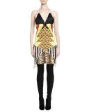 Winged-Bust Mixed-Media Slip Dress, Multi