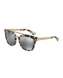 Square Mirrored Brow-Bar Sunglasses