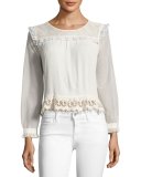 Hazelina Long-Sleeve Ruffle-Trim Blouse, Beige 