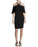 Stretch Crepe Cape Cocktail Dress, Black