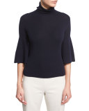 Adara Half-Sleeve Turtleneck Sweater, Dark Navy