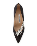 Nadira Jeweled Satin 90mm Pump, Black