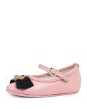 Leather Ballet Flat w/ Bee, Pink, Infant
