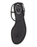 Crystal Flat Thong Sandal, Black