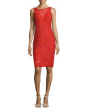 Sleeveless Floral Lace Sheath Cocktail Dress 