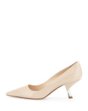 Patent Comma-Heel Pointed-Toe Pump, Travertino