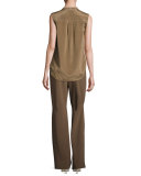 Crystal-Trim Sleeveless Blouse, Taupe