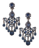 Gunmetal & Blue Crystal Chandelier Clip-On Earrings