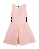 Sleeveless Pleated Mesh Neoprene Fit-and-Flare Dress, Pink, Size 8-16