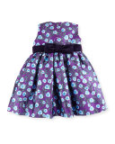 Sleeveless Petite Roses Mikado Dress w/ Bloomers, Ultraviolet, Size 12-24 Months