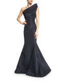 Structured One-Shoulder Mermaid Gown, Midnight