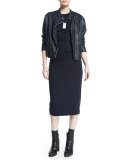 Short-Sleeve Wool Jersey Dress, Navy
