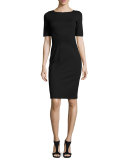 Milano Jersey Pintucked Short-Sleeve Dress, Black