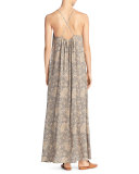 Vintage Floral Shirred Silk Maxi Tank Dress, Natural