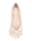 valarie satin open-toe bow ballerina flat, ivory