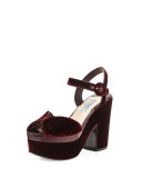 Patent-Trim Velvet Platform Sandal, Bordeaux
