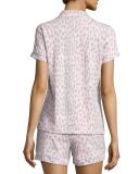 Lynx-Print Short Pajama Set, Pink/Gray