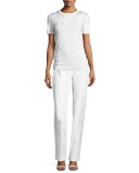 Leena Slim Stretch-Knit Pants, White