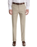 Mélange Flat-Front Pants, Tan (Brown)