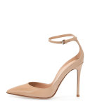 Patent Low-Collar Ankle-Wrap Pump, Nude