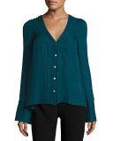Emerson V-Neck Silk Blouse, Green Topaz