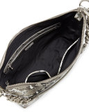 Python-Embossed Leather Hobo Bag, Gray