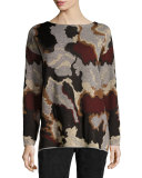 Metallic Camo Jacquard Wool Sweater, Light Nickel Multi