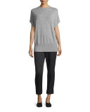 High-Neck Short-Sleeve Cashmere Pullover