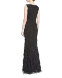 Waldorf Lace Embroidered Gown, Black