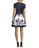 Stefh Pleat-Neck Dress, Blue