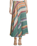 Bias-Cut Striped Cotton Maxi Skirt, Multi