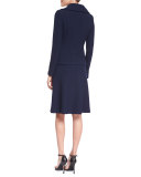Micro Boucle Knit Fitted Jacket, Navy