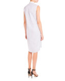 Striped Bib-Front Sleeveless Shirtdress, Powder Blue