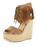 Belinda Fringe Suede Wedge Sandal, Wilde