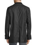 Linen-Blend 3/4-Length Zip-Up Jacket, Black