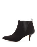 Faie Crepe Kitten-Heel Bootie, Black