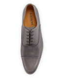 Grained Leather Lace-Up Derby, Pearl