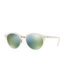 Round Mirrored Clubmaster® Sunglasses, White/Green