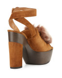 Gretchen Fur Ankle-Wrap Sandal, Brown